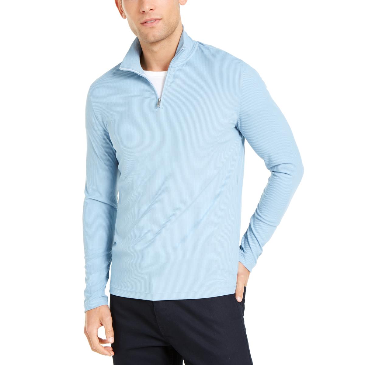 ALFANI Mens Light Blue Long Sleeve Turtle Neck Quarter-Zip