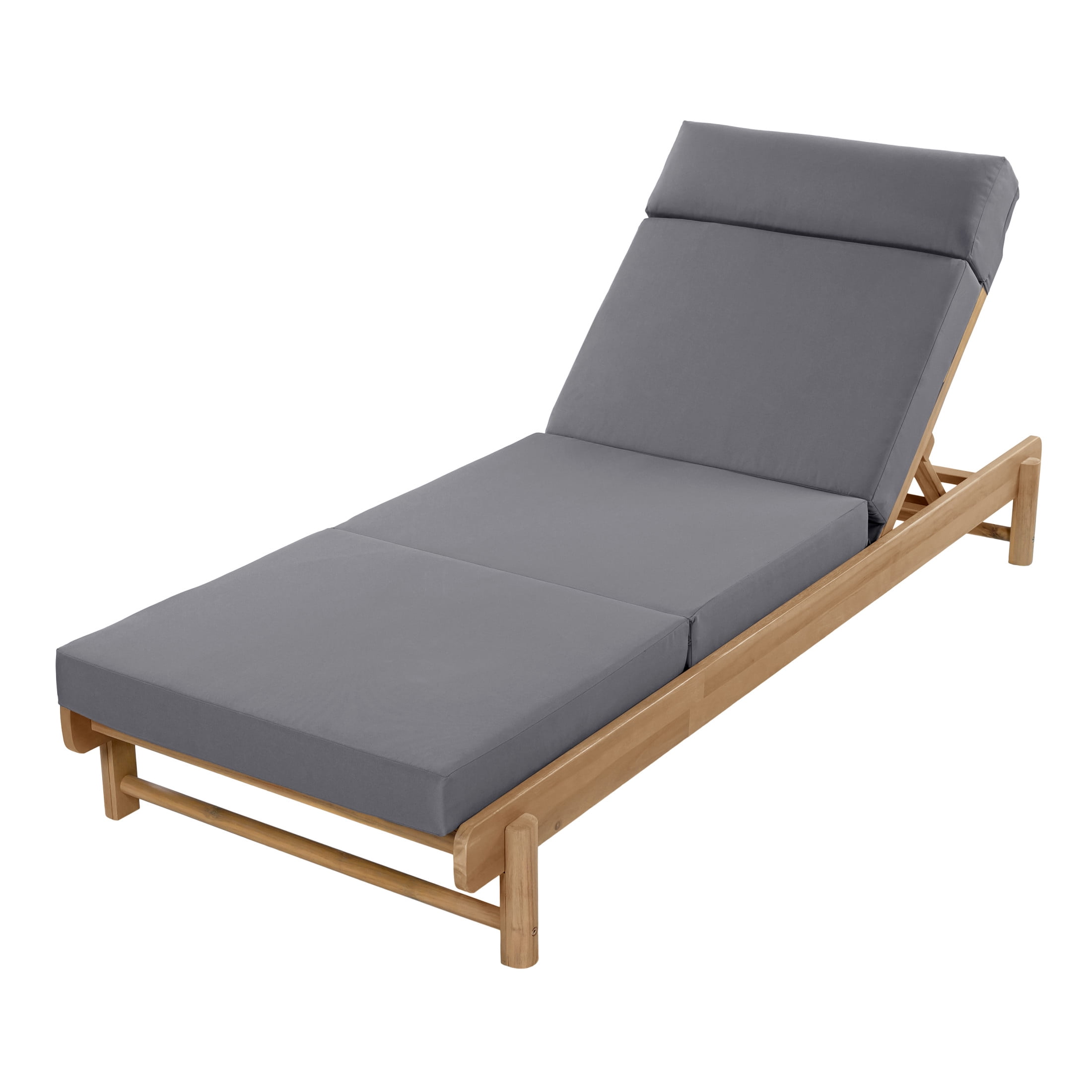 Christopher Knight Home Outdoor Chaise Lounge with 4-Fold Cushion, Adjustable Backrest, Light Teak + Dark Gray