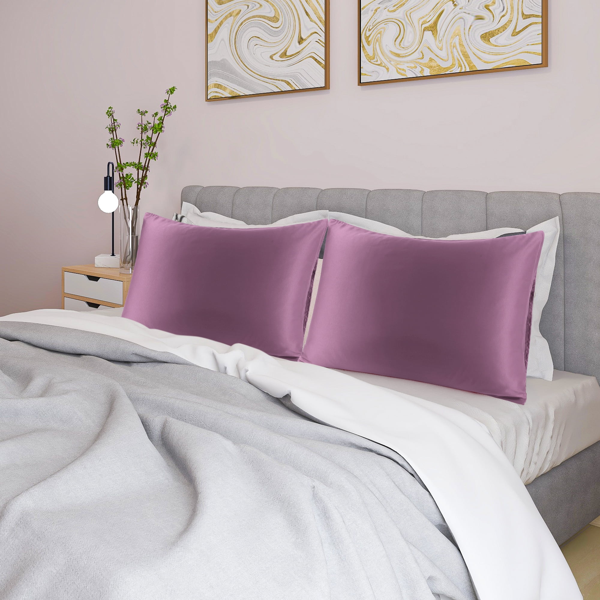 Unique Bargains 4 Pack Satin Pillowcases for Hair and Skin, Mauve Standard