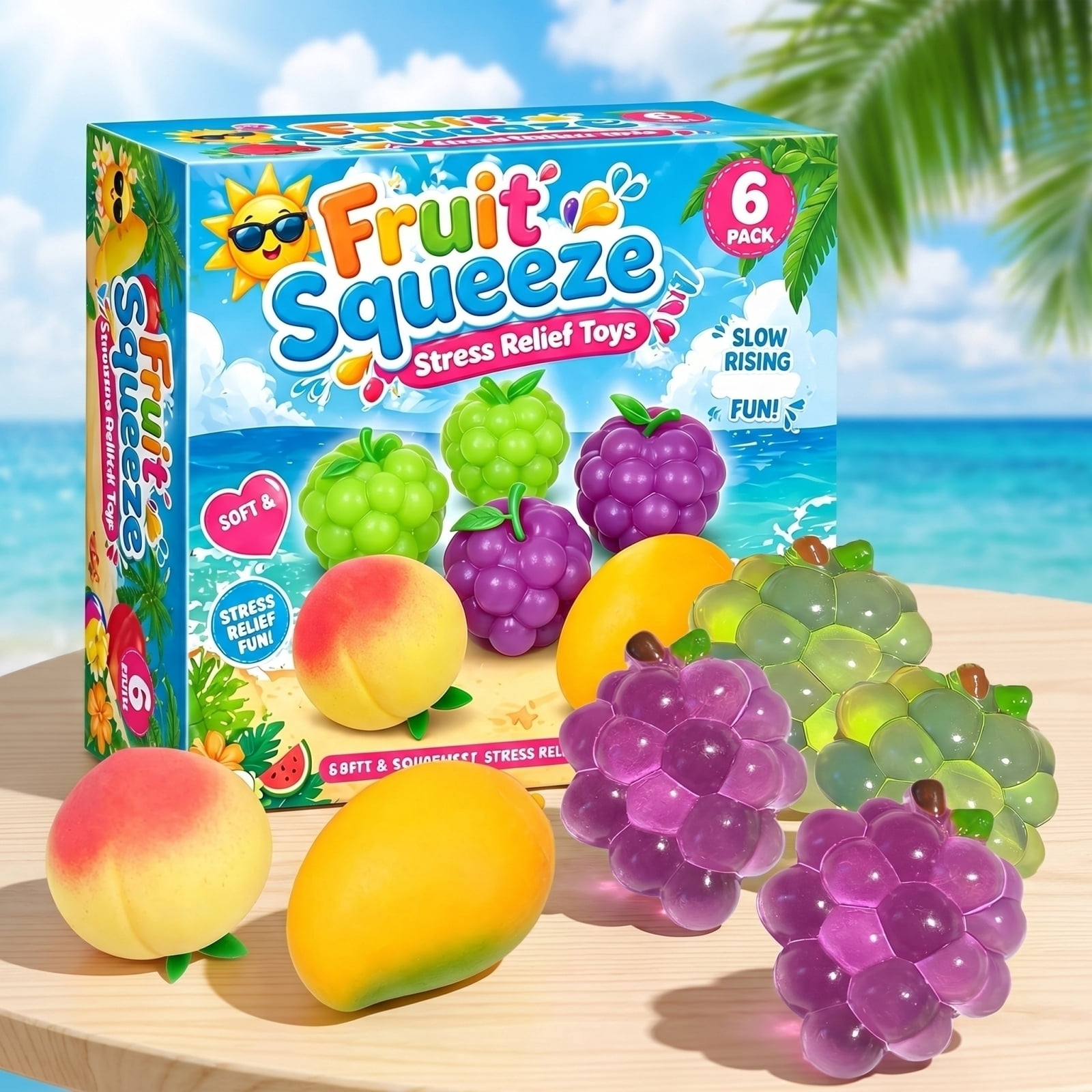 6 Pack Fruit Squishy Toys - Soft Fruit Shaped Slow Rising Fruit Squeeze Stress Balls ,  Sensory Stress Relief Fidget Toys for Kids & Adults