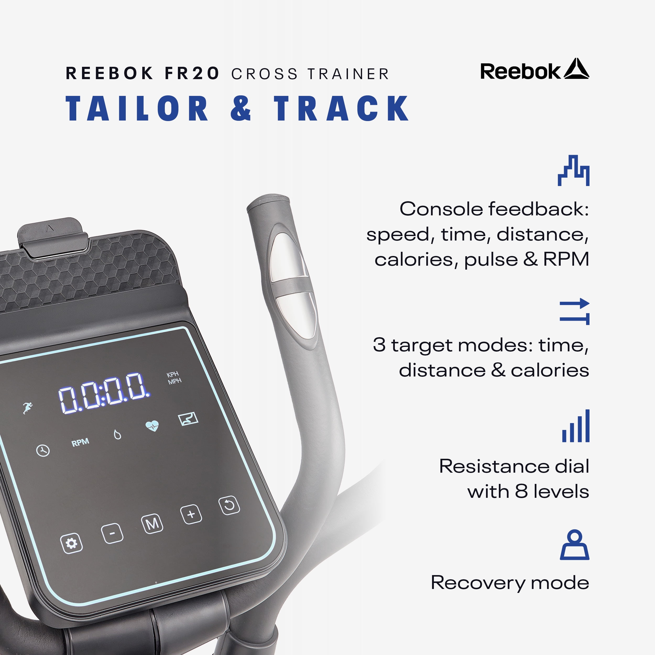 Reebok FR20 Home Elliptical Cross Trainer, Black, Cardio Exercise, 8 Resistance Levels