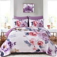 thumbnail image 1 of Juego de edredón floral púrpura Queen Size, 3 piezas con estampado de flores botánicas, 1 of 5