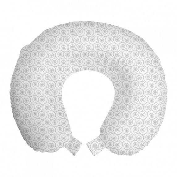 Abstract Travel Pillow Neck Rest, Soft Tone Geometric Snail Inspired Spiral Swirls Illustration Repetitive, Memory Foam Traveling Accessory Airplane and Car, 12", Pale Grey and White, by Ambesonne
