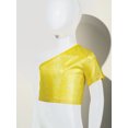 thumbnail image 3 of Yhong Kids Girls Shiny Sparkly One Shoulder Short Sleeve Dance Crop Top Hip Hop Street T-Shirts Gold 110, 3 of 7