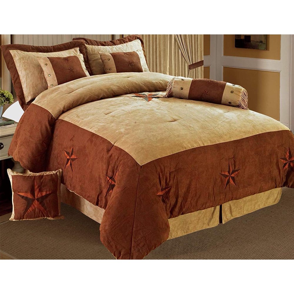 Golden Linens 8 Pieces Embroidery Western Lodge Texas Star Oversize