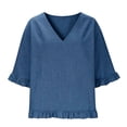 thumbnail image 5 of Summer Sales Womens Summer Tops Cute Lightweight Cotton‑Linen 3/4 Sleeve Summer Casual Blouse Oversized Tshirts for Women Under 12$, 5 of 7