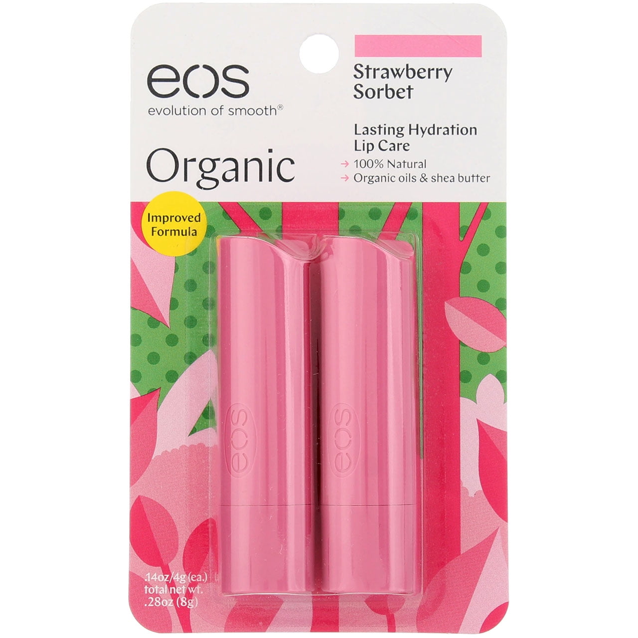 eos Organic Lip Balm Stick Strawberry Sorbet 2 Ct