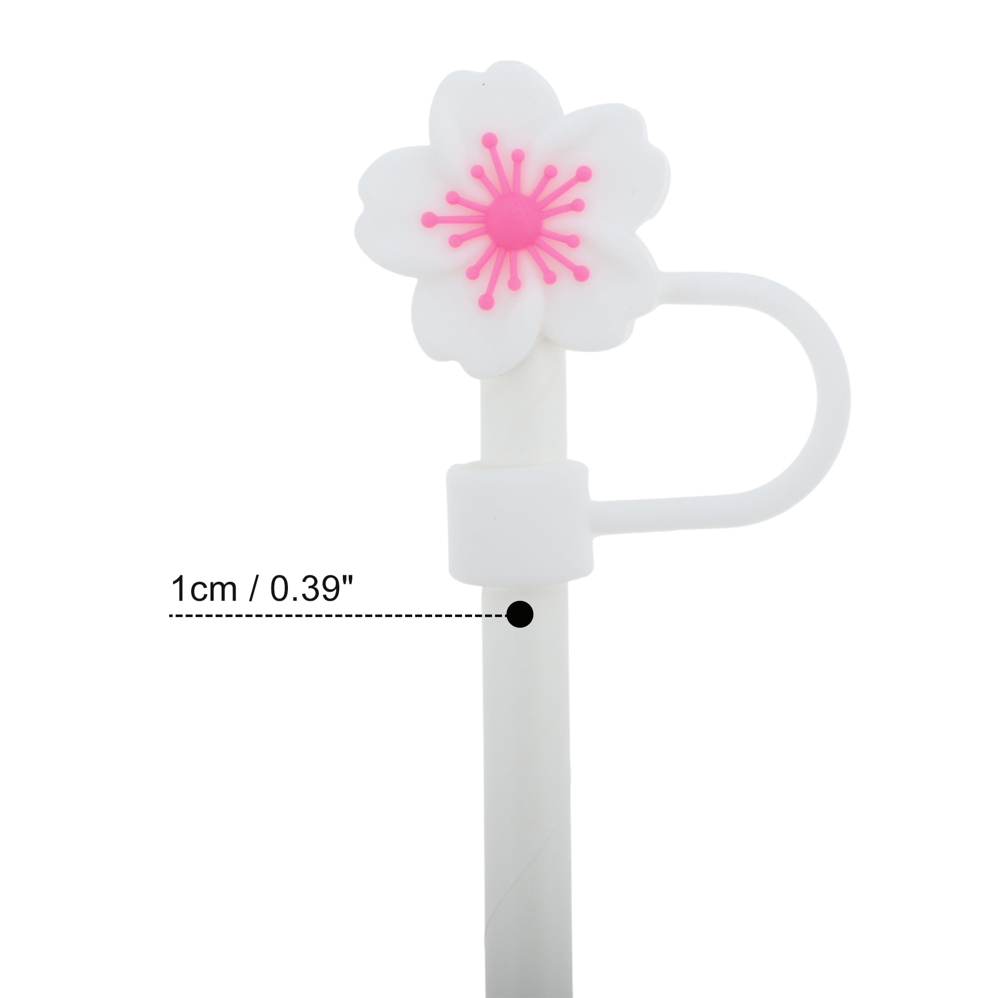 Unique Bargains 4Pcs Begonia Flower Straw Cover Cap For Cup Accessories White Rose Pink