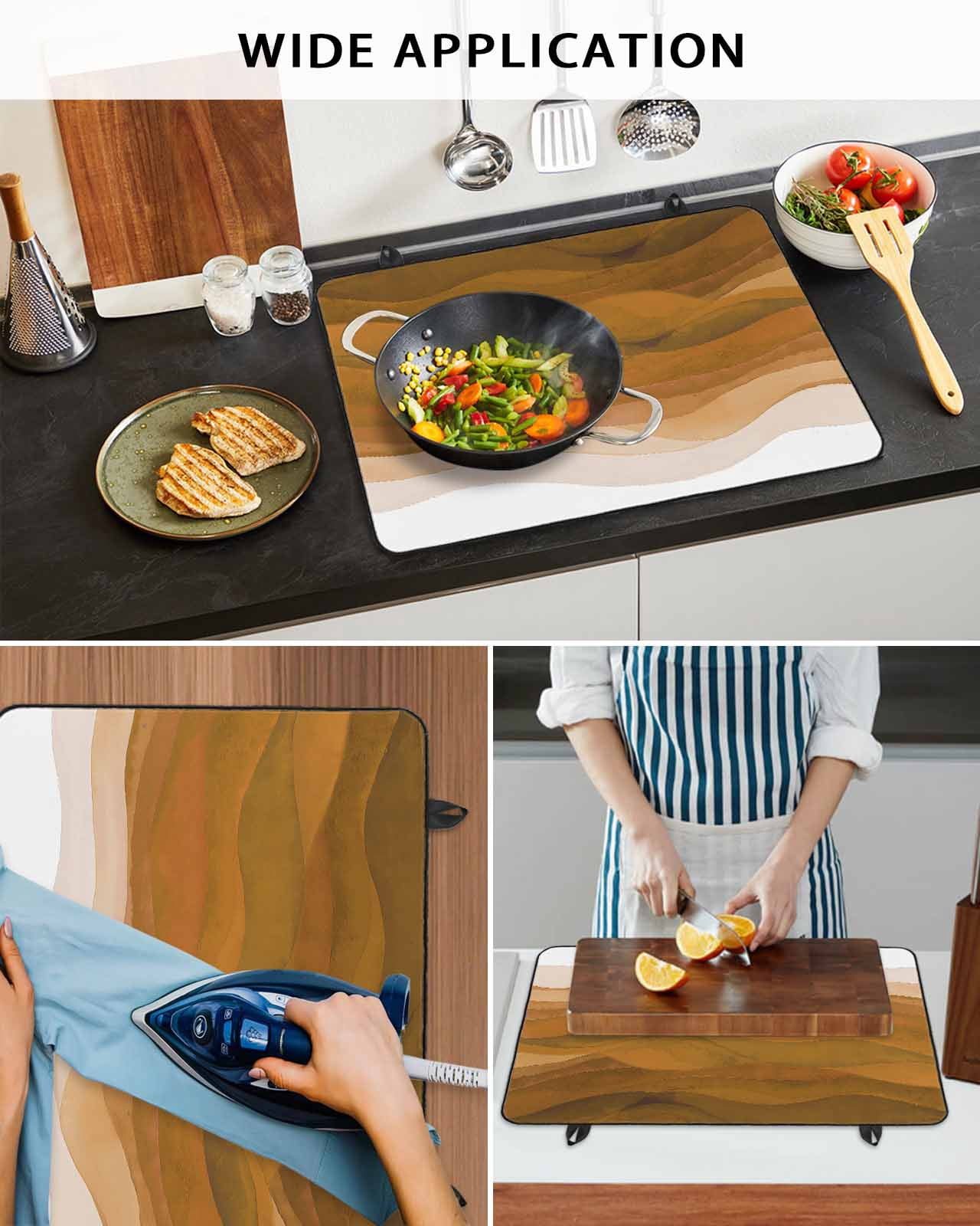 nqOlkjepod Large Induction Cooktop Protector Mat 24"x21", Burnt Orange Waves Stove Top Covers for Electric Stove, Ombre Coastal Ocean Water Abstract Stove Burner Cover Mats, Glass Top Stove Cover