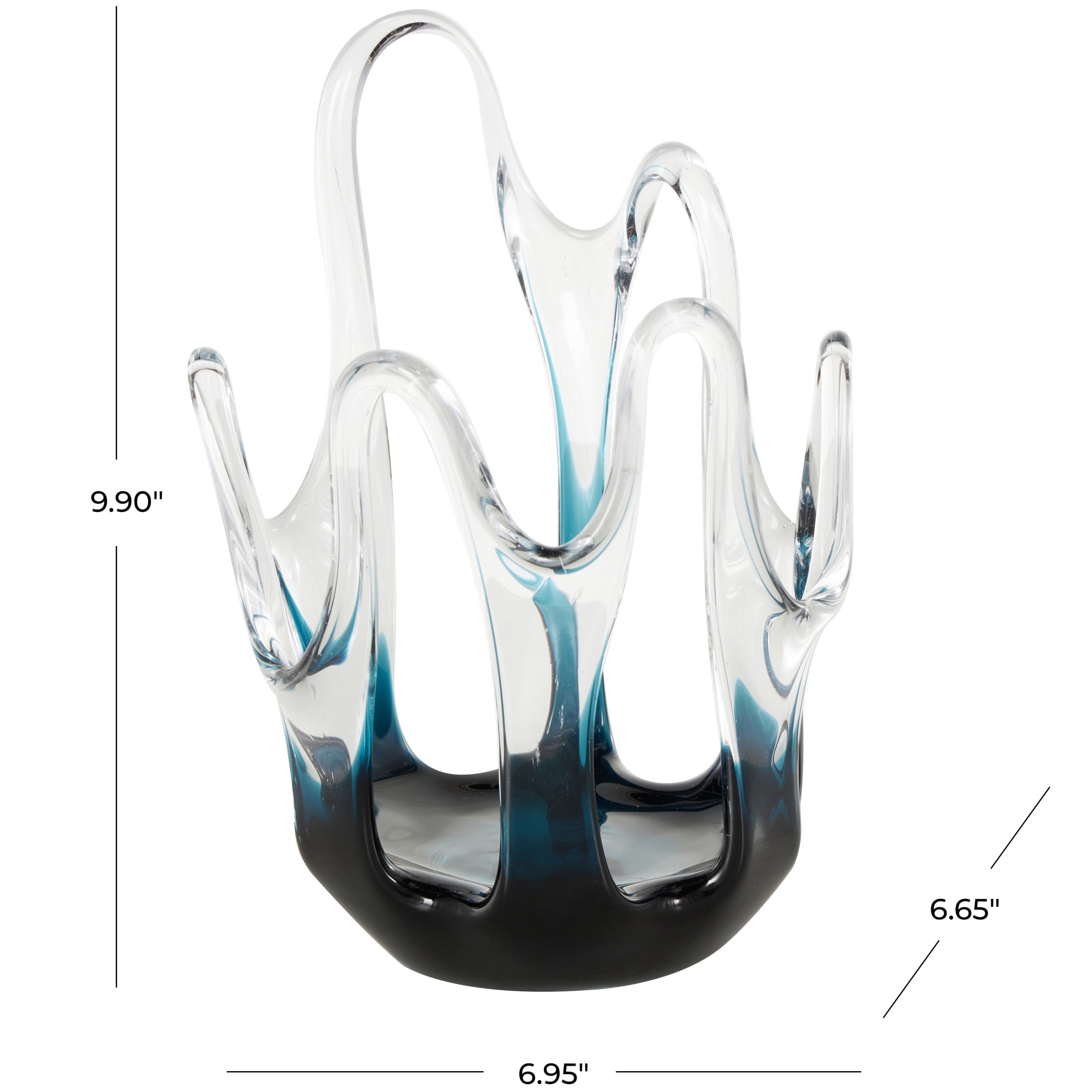 DecMode 10" Abstract Ombre Blue Glass Vase with Wavy Oval Cutouts