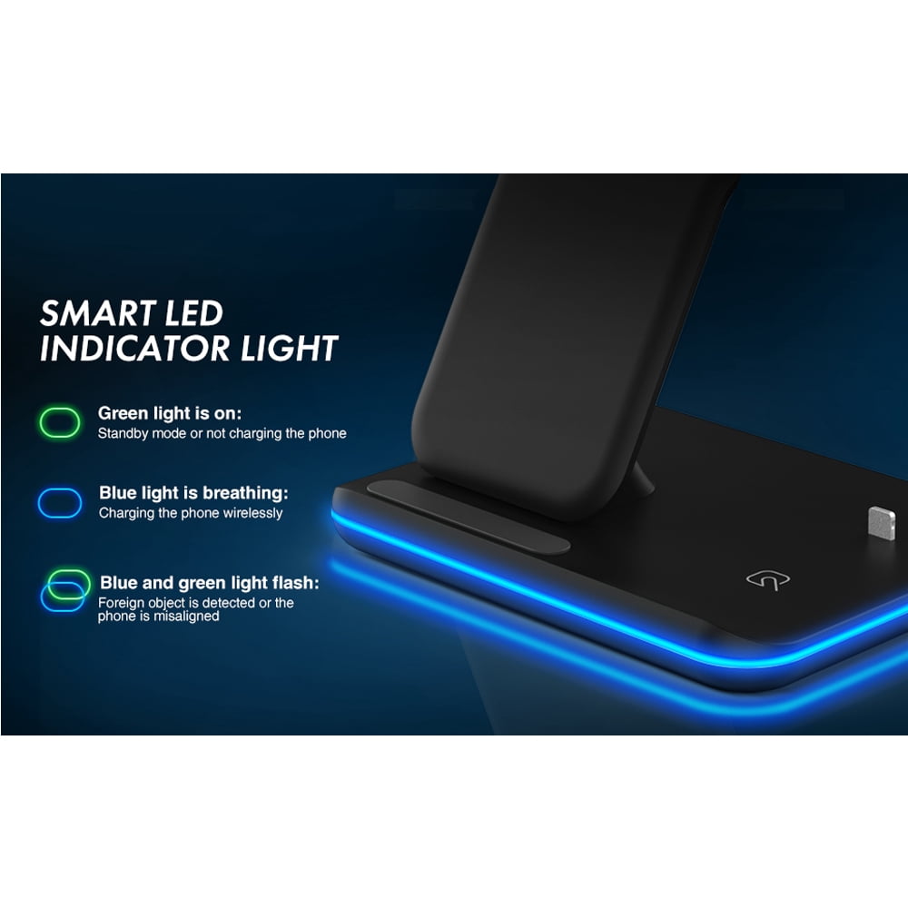 Wireless Charger 3 in 1 Charging Station for Apple: Wireless Phone Stand for iPhone 15/14/13/12/11/Pro/Max/XS/XR/X/8/Plus-Fast Charger Stand for Apple Watch S9-S2 and AirPods,Black