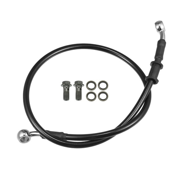 Unique Bargains Brake Hose Motorcycle ATV Braided Hydraulic Brake Line Oil Hose Pipeline 70cm Black Silver Tone 1 Set