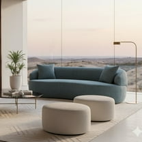 GOMYHOME Modern Curved Sofa, Blue Textured Boucle Couch for Living Room w/ 2 Pillows