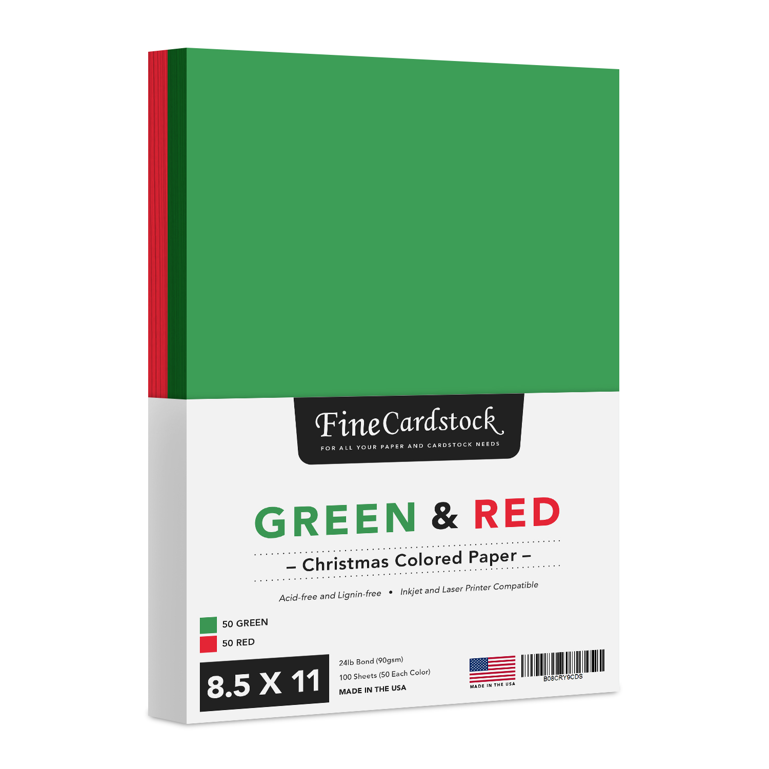 Holiday Colored Paper – Perfect for Christmas and New Year's Arts and Crafts, Party Invitations and Announcements | 24lb Bond, 60lb Text (90GSM) | 8.5 x 11" | 50 Red and 50 Green (100 Sheets Total)