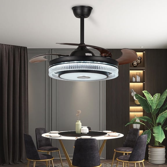 42" Vintage Bronze Crystal Fan Chandelier with Bluetooth Speaker - Retractable Blade Ceiling Fan, APP/Remote Control, 6-Speed 5000CFM for Living Room/Dining Room