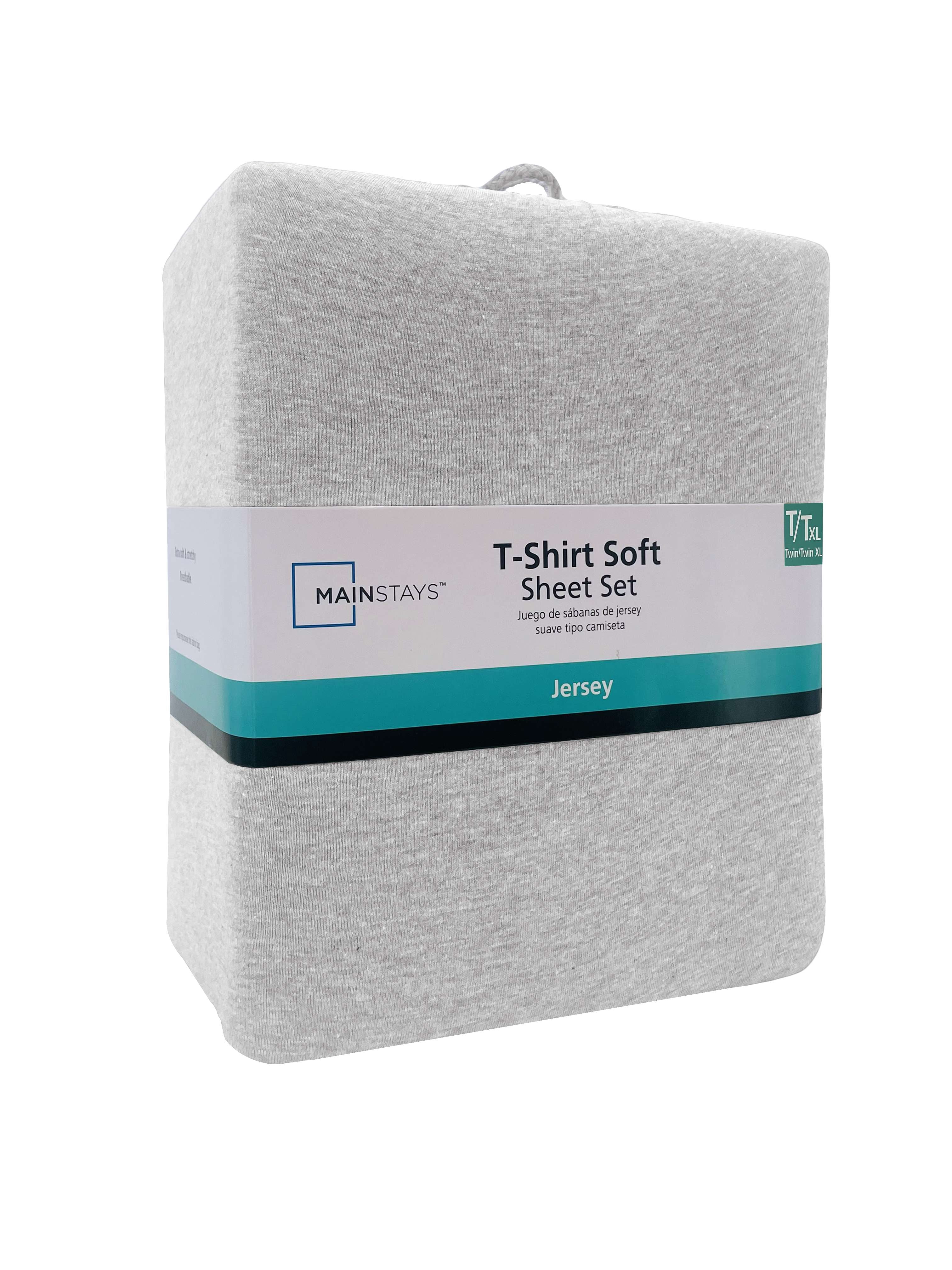 Mainstays Cotton Rich Extra Soft Jersey Bed Sheet Set, Twin-XL, Grey Heather, 3 Pieces