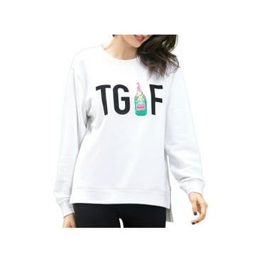 Green Tea Womens Size X-Large "TGIF" L/S Pullover Sweatshirt, White
