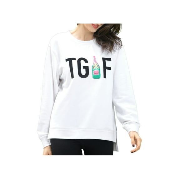 Green Tea Womens Size X-Large "TGIF" L/S Pullover Sweatshirt, White