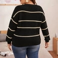 thumbnail image 2 of Plus Size Striped Sweaters Women Loose Fit Warm Knit Crewneck Pullover L-3XL Fall Winter Casual Jumper Tops, Black 2XL, 2 of 8