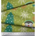 thumbnail image 3 of Soimoi Green polyester Crepe Fabric Christmas Tree & Penguin Cartoon Print Sewing Fabric Yard 42 Inch Wide, 3 of 5