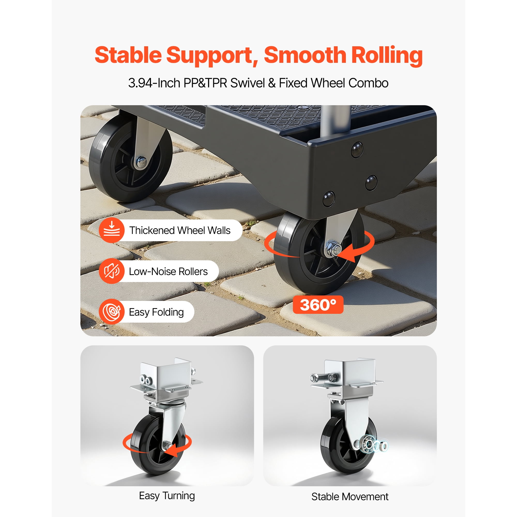KFFKFF Foldable Push Cart Dolly, 330 lbs Load Capacity, Folding Platform Truck with Swivel Wheels, Flatbed Hand Truck with Adjustable Handle, Compact Storage Design, 26.8 x 19.5 x 4.5 in