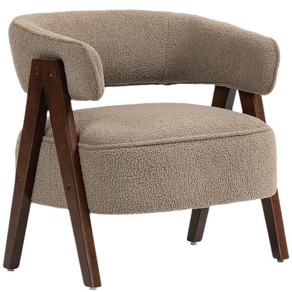HOMCOM Fauteuil Berçant, Fauteuil d'Appoint en Molleton Sherpa avec Pattes en Bois, Brun Pâle