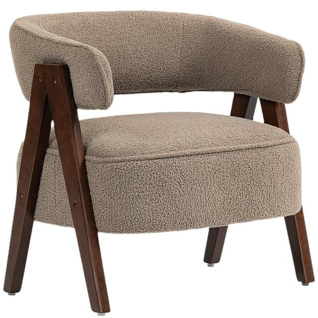 HOMCOM Tub Chair, Sherpa Fleece Accent Chair with Wood Legs, Light Brown