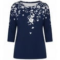 thumbnail image 4 of DHFJKG 3/4 Sleeve T Shirts For Women Crew Neck Floral Printed Loose Fit Spring Summer Top Bohemian Beach Vacation Clothes Versatile Tops, 4 of 4