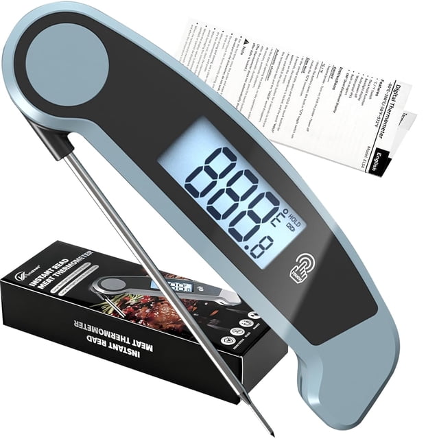 Meat Thermometer Digital Waterproof Instant Read Thermometer for Cooking ?/? Convertible, Food Thermometer with Backlight, Cooking Thermometer for Kitchen Auto-Rotating Display Blue