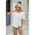 thumbnail image 4 of XCHQRTI Womens Irregular Hem Tshirt Buttons Slit Blouse Solid Color Blouse Short Sleeve Casual Tops, 4 of 9