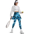 thumbnail image 5 of COEQINE Women Comfy Tennis Skirted Legging with Pockets Ruffle Pleated Elastic Fashion Golf Skirts with Leggings Blue Black Tie-Dye and Spot Print Full Length Yoga Pants, 2XL, 5 of 7