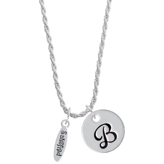 Delight Jewelry Silvertone Satisfied Oval Silvertone Script Initial Disc - B - Charm Necklace, 20"+3"