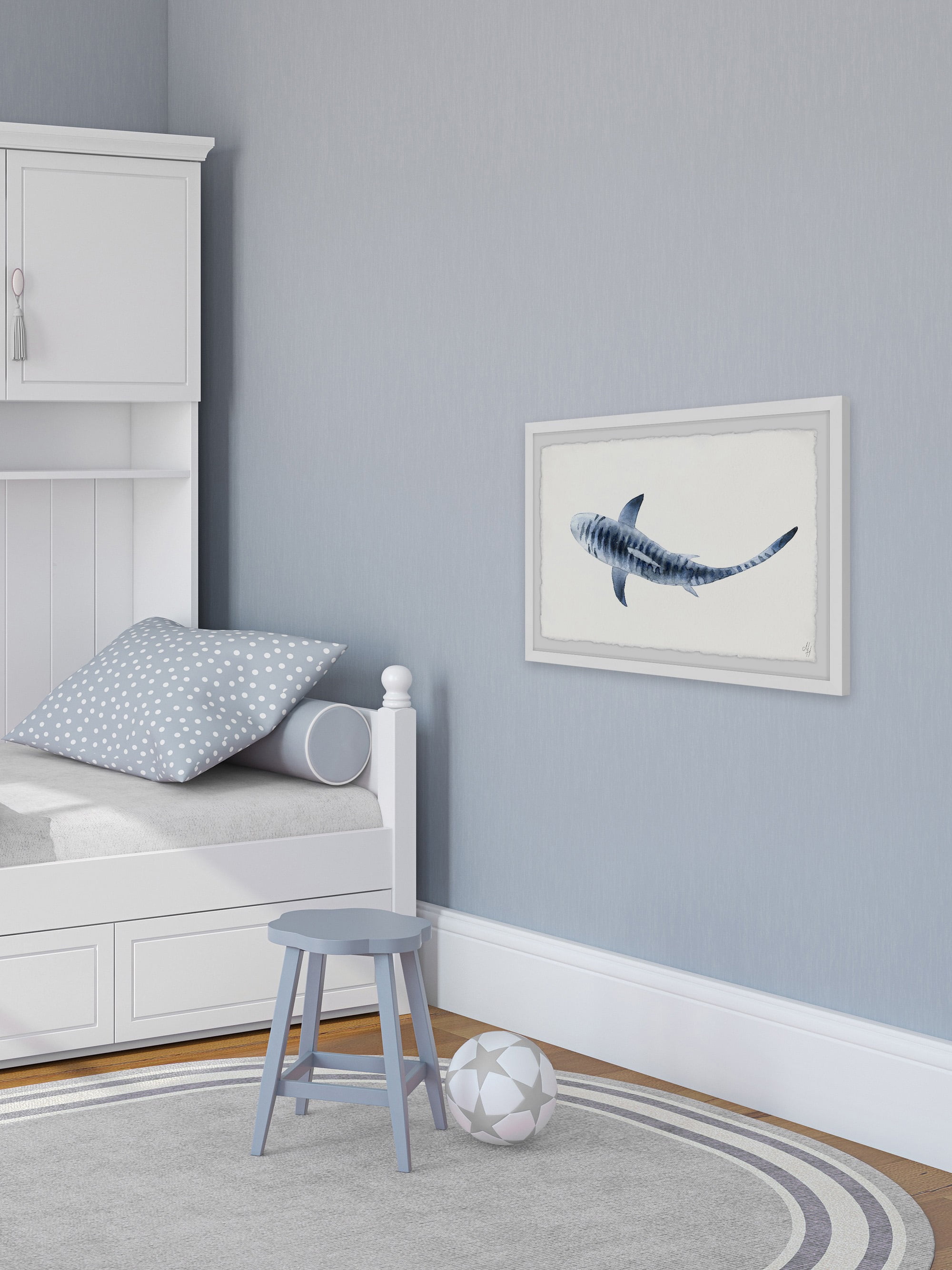 Marmont Hill Blue Striped Shark Framed Wall Art