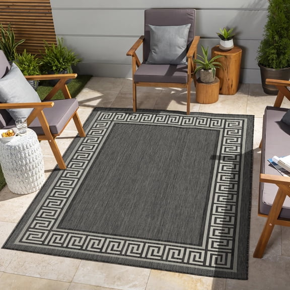 7ft 10in x 10ft 3in Indoor/Outdoor Geometric Border Area Rug,Large Modern Carpet