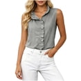 thumbnail image 3 of Feancey Sleeveless Work Shirts for Women Ruffled Trim Stand Collar Summer Tank Tops Lightweight Loose Fit Casual Blouses Dressy Trendy Going Out Tank Top Black S, 3 of 7
