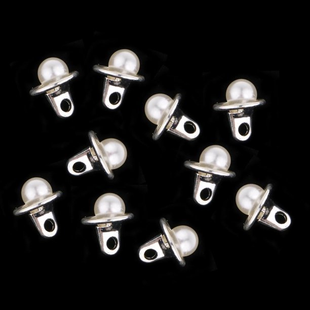 10 piezas de botones de mango de metal con perla de plástico para manualidades de costura de vestidos de novia Plata Macarena Botones redondos de vástago de la perla