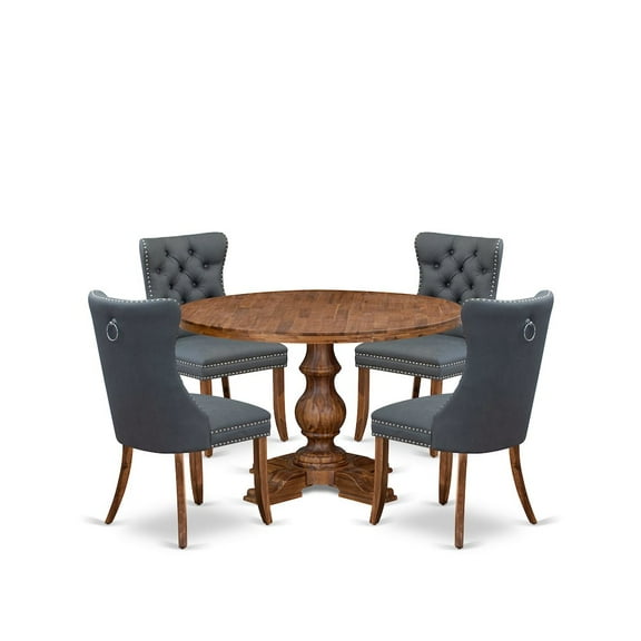 Luxe by East West Furniture 5-Piece Mid-Century Dining Table And 4 Platinum Gray Dinner Chairs