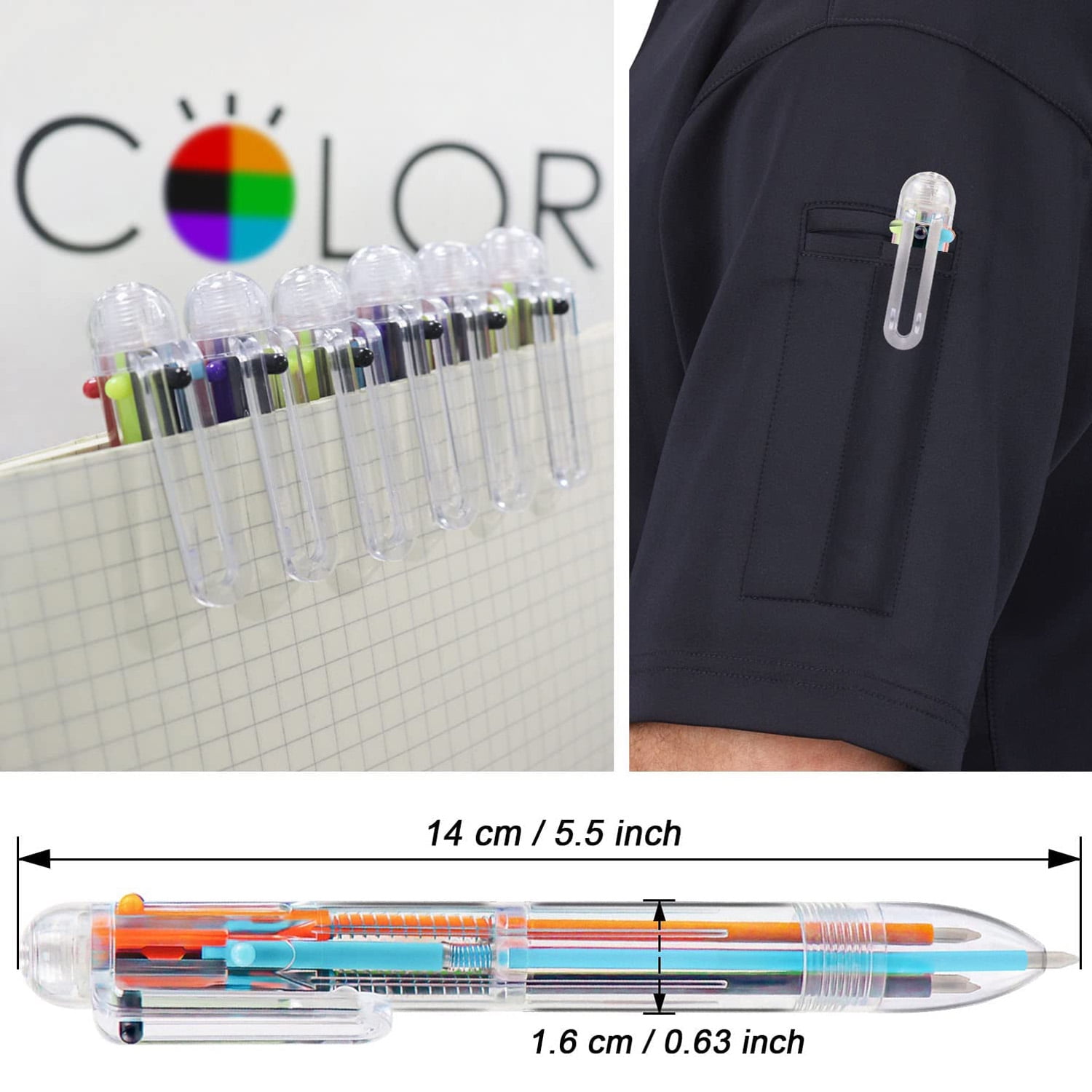6pcs Multicolor Pens In One 6 Color Transparent Barrel Retractable  Ballpoint Pens For School Classroom Prizes