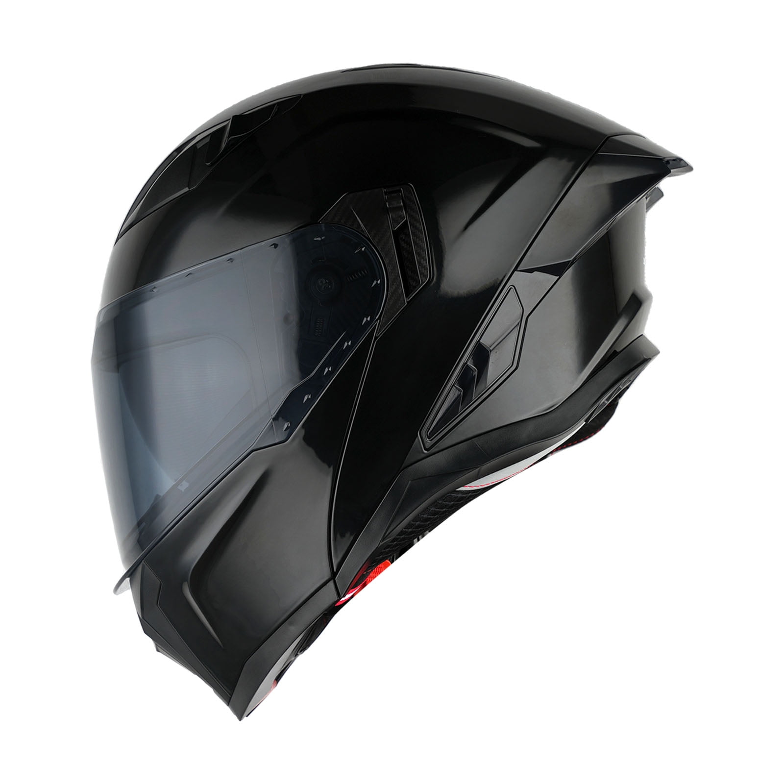 1Storm Motorcycle Modular Flip up Dual Visor Helmet Street Bike Sun Shield Full Face KT928: Glossy Black + One Extra Clear Shield