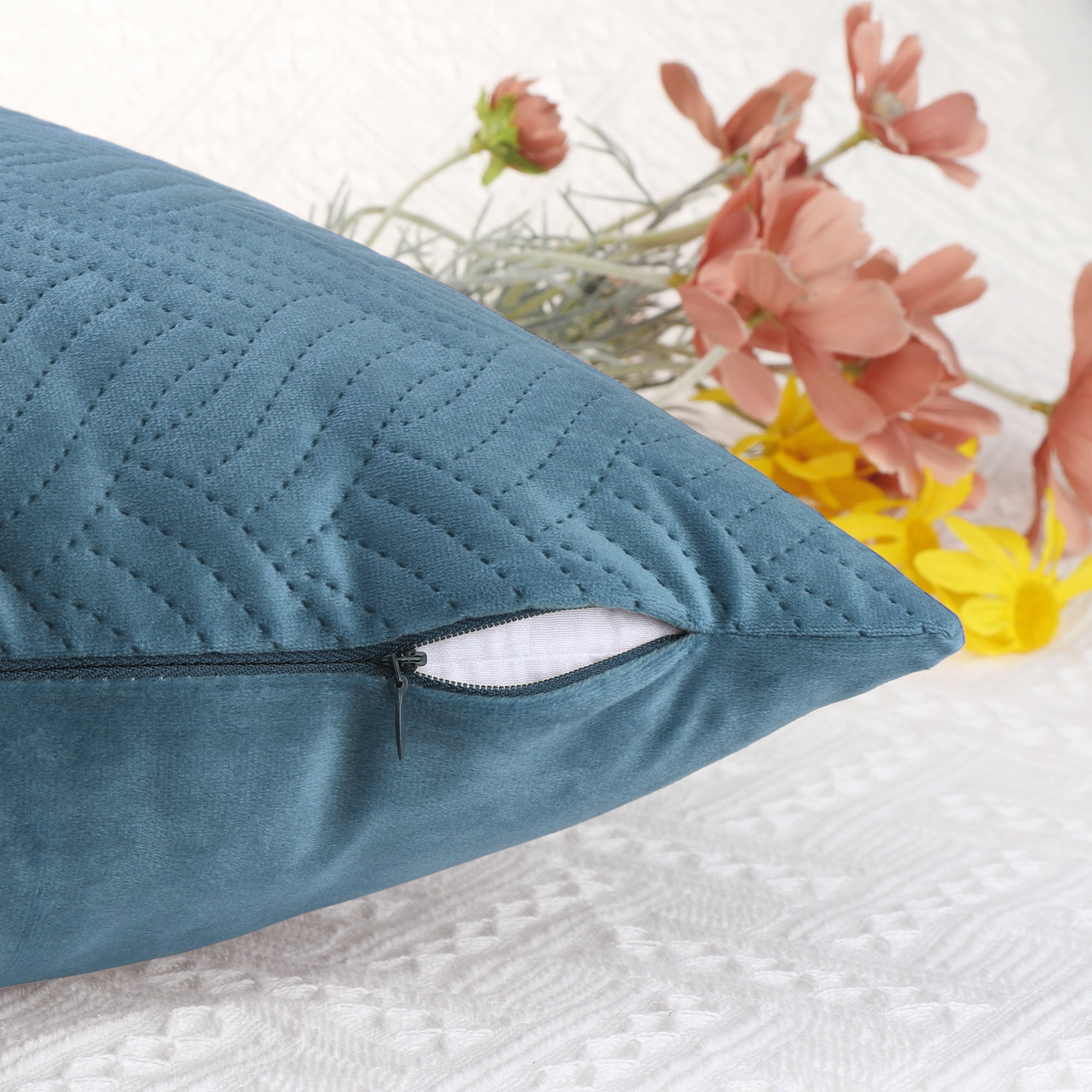 Unique Bargains 2 Soft Velvet Knitted Throw Pillow Covers Spring Decorative Pillow Cases Blue