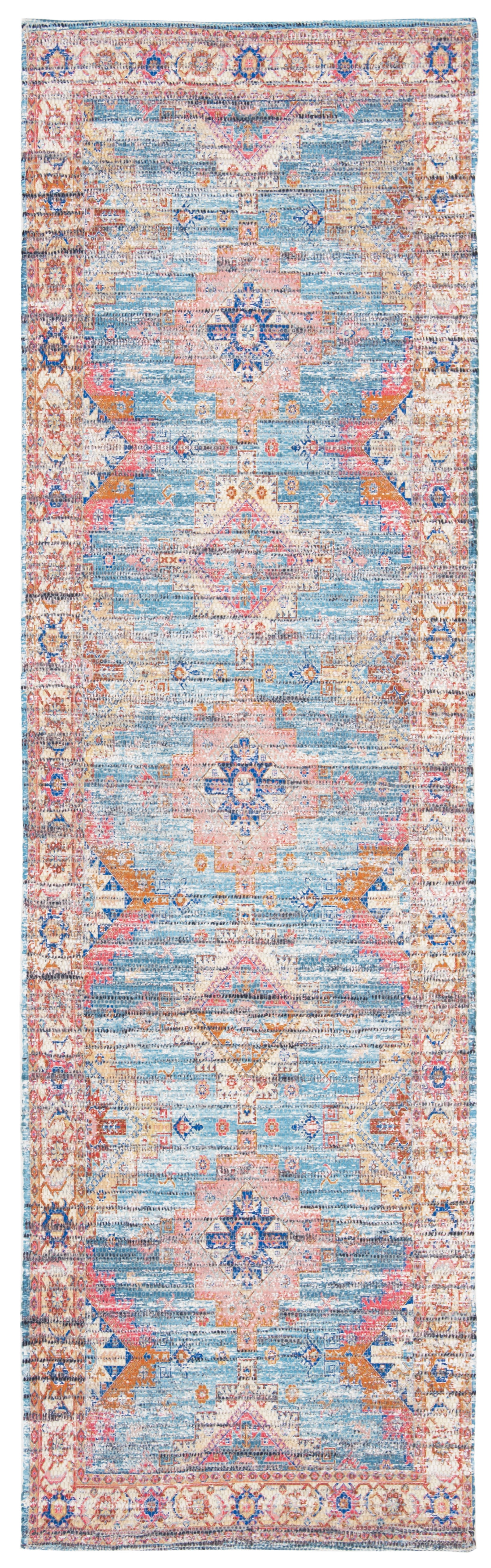 SAFAVIEH Saffron Lucius Floral Bordered Cotton Runner Rug, Rust/Blue, 2'3" x 8'