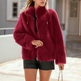thumbnail image 2 of Stichou 2025 Winter Fleece Jacket for Women Zipper Up Zip Up Stand Collar with Pockets Coats Wine S, 2 of 5