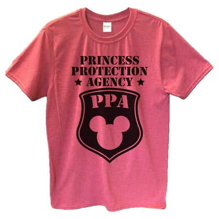 Mens Mickey Mouse T-shirt “Princess Protection Agency PPA” Funny Disney T Shirt Gift For Dad Medium, Heather Red
