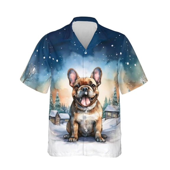 Hello Winter French Bulldog Welcome Snowy Night Watercolor Vintage Hawaiian Shirt Breathable Summer Unisex Merch Dog Lover Gifts - 01011