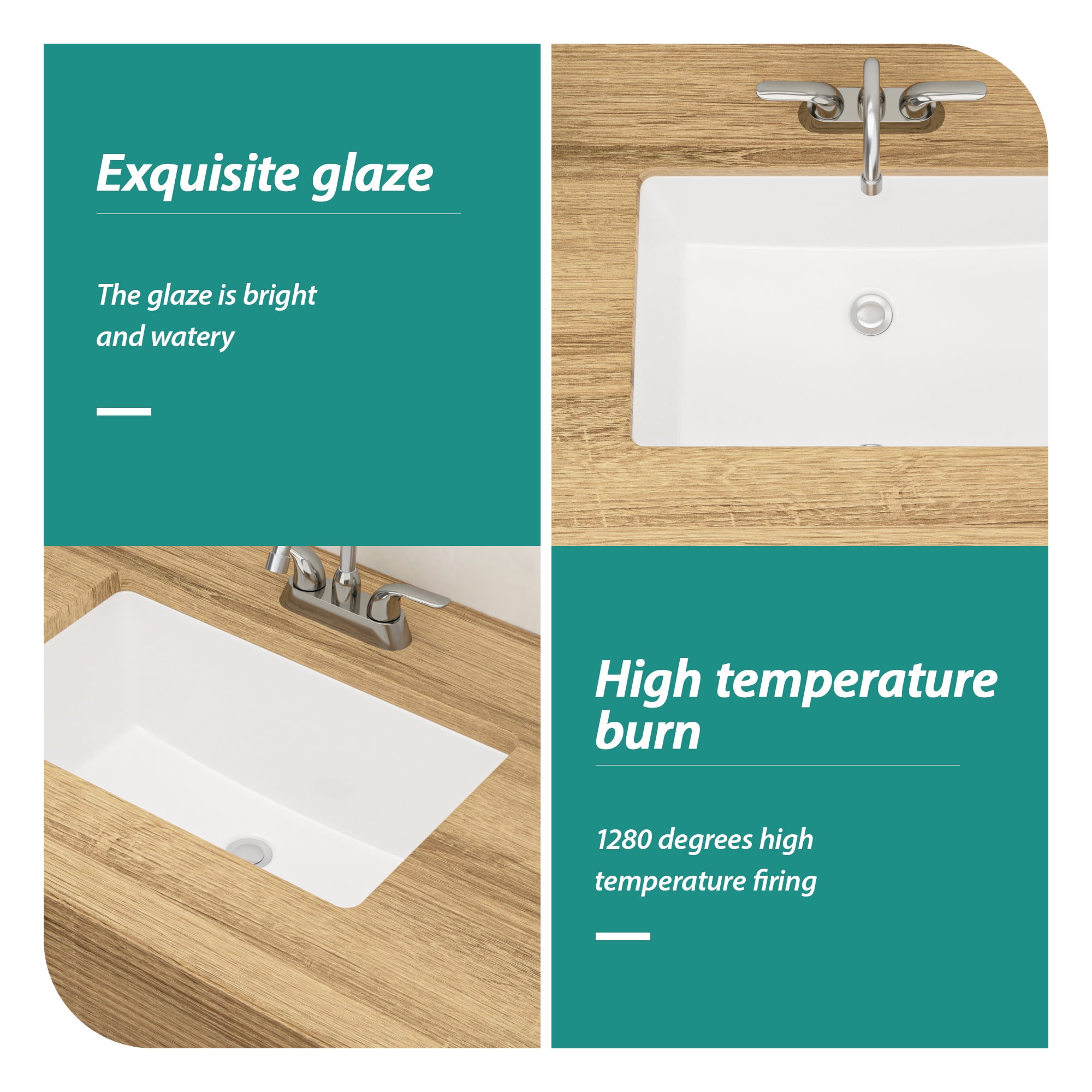 21"×13"×7.25" White Ceramic Rectangular Undermount Bathroom Sink with Overflow Hole