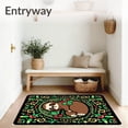 thumbnail image 3 of ODIKA 6'x9' Machine Washable Non-Slip Area Rug, Whimsical Winter Sloth Design Surrounded by Berry Motifs High Traffic Rug, Brown, 742897, 3 of 7