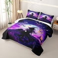 thumbnail image 3 of Erosebridal Spooky Witch Quilt King, Halloween Bat Moon Castle King Coverlet Set for Boys Girls, Purple Black Gold, 3 Pieces 1 Bedspread and 2 Pillowcases, 3 of 7