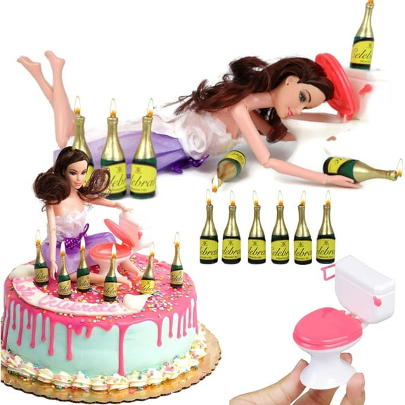 Drunk Doll Cake Topper Funny 21st Birthday Decoration Kit (Brunette)