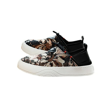 

Tenmix Man Walking Shoes Canvas Loafers Platform Skate Shoe Floral Sneakers Men Breathable Lightweight Khaki 10.5