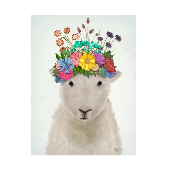 Fab Funky 'Sheep with Flower Crown 1' Canvas Art